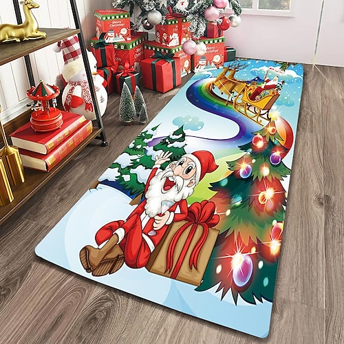 

Christmas Santa Xmas Area Rug Non Slip Floor Mat Bedside Livingroom Bedroom Indoor Outdoor