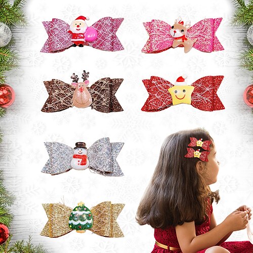 

6 Peças Bébé Para Meninas Ativo Escola / Ao ar livre / Presentes de Natal Animal / Desenho Animado Laço Algodão Acessórios de Cabelo MS3415 grampos de cabelo 6 peças Tamanho Único