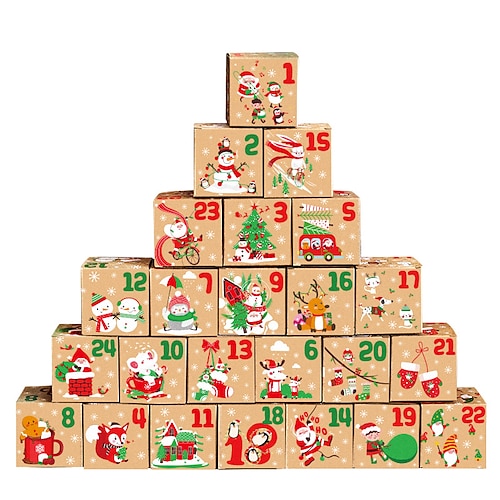 

24PCS Christmas Advent Calendar Boxes For Gifts Candy, 24 Days Countdown To Christmas Gift Boxes For Adults, Christmas Printed Paper Boxes For Candy Xmas Decoration