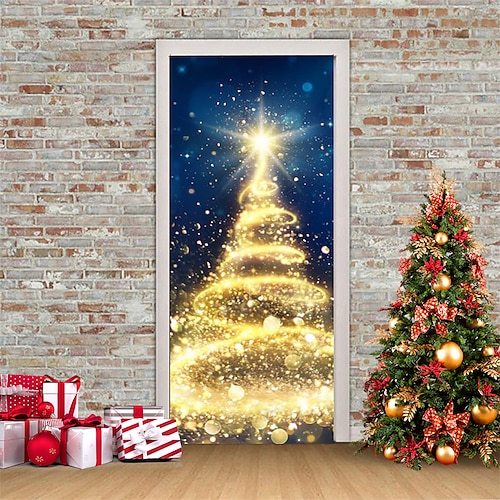 

adesivos 3d de natal adesivos de porta à prova d'água adesivos de porta de natal mural descasca papel de parede autoadesivo adesivo de pvc decalque de parede removível para decoração de escritório