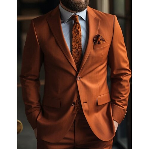

Costume Homme Mariage Ensemble 2 pièces Orange Couleur Pleine Coupe ajustée Droit deux boutons 2023