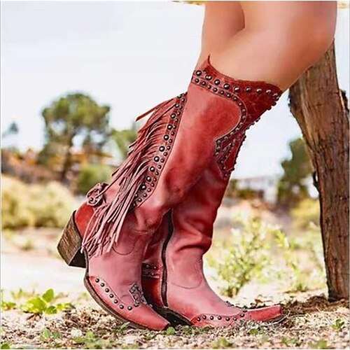 

Mulheres Botas Botas Cowboy Tamanhos Grandes Ao ar livre Trabalho Diário Botas Longas Mocassim Bordado Salto de bloco Salto Robusto Dedo Apontado Moda Elegante Clássico Couro Ecológico zíper Preto