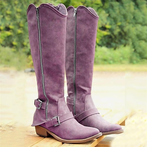 

Femme Bottes Bottes Moto Grandes Tailles Bottes de travail Extérieur du quotidien Bottes genou Boucle Talon Plat Bout rond Rétro Vintage Décontractées Minimalisme Faux Cuir Fermeture Couleur unie
