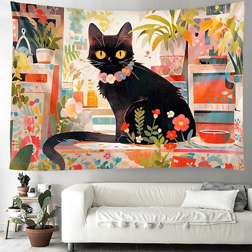 

Dessin animé chat suspendu tapisserie mur art grande tapisserie décor mural photographie toile de fond couverture rideau maison chambre salon décoration