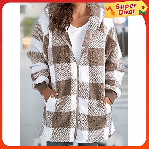 

Mujer Sudadera con capucha y cremallera Vintage Deportes Básico Cerrar Bolsillo delantero Negro Rojo Azul Piscina Plaid Calle Casual Sudadera Manga Larga Top Microelástico Otoño invierno