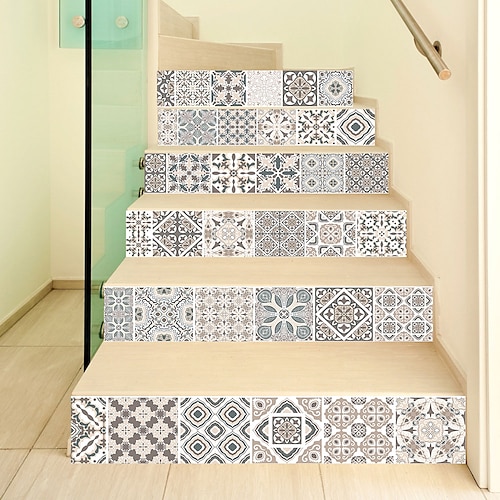 

6 peças adesivos de vinil autoadesivos removíveis para escadas, adesivos para escadas, casca e bastão, decalques para renovação de escadas, 7x39,4 polegadas
