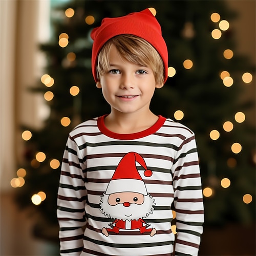 

Noël Garçon 3D père Noël marinière Tee-shirts Chemise manche longue 3D effet Automne Hiver Sportif Mode Vêtement de rue Polyester Enfants 3-12 ans Col Ras du Cou Extérieur Casual du quotidien Standard