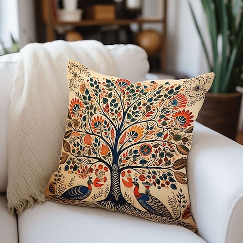 

Paon arbre de vie double face taie d'oreiller 1pc doux décoratif carré coussin taie d'oreiller pour chambre salon canapé canapé chaise