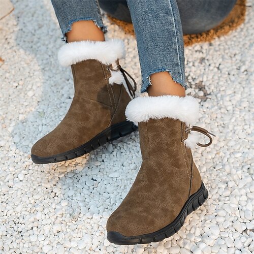 

Damen Stiefel Schneestiefel Übergrössen Täglich Innenfutter aus Fleece Stiefeletten Stiefeletten Flacher Absatz Runde Zehe Plüsch Brautkleider schlicht Komfort Kunst-Veloursleder Halbschuhe Feste