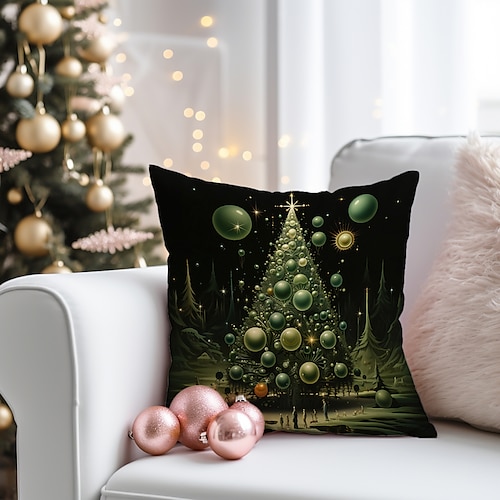 

Grüner Weihnachtsbaum, doppelseitiger Kissenbezug, 1 Stück, weicher, dekorativer quadratischer Kissenbezug für Weihnachten, für Schlafzimmer, Wohnzimmer, Sofa, Couch, Stuhl