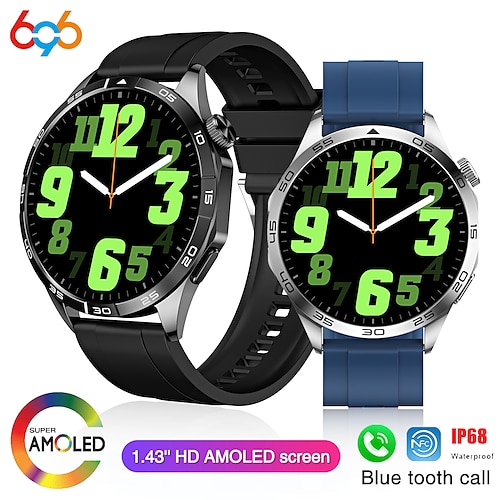 

696 GT4 Montre intelligente 1.43 pouce Smartwatch Montre Connectée Bluetooth Podomètre Rappel d'Appel Moniteur de Sommeil Compatible avec Android iOS Femme Hommes Mode Mains-Libres Rappel de Message