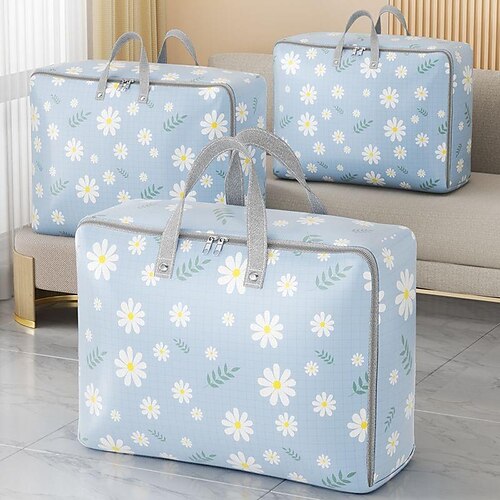

Gänseblümchen-Aufbewahrungsbeutel für Kleidung, Baumwoll-Steppdecken-Aufbewahrungsbeutel für Umzugsverpackungsbeutel mit großem Fassungsvermögen, Organisationsbeutel für Kleidung