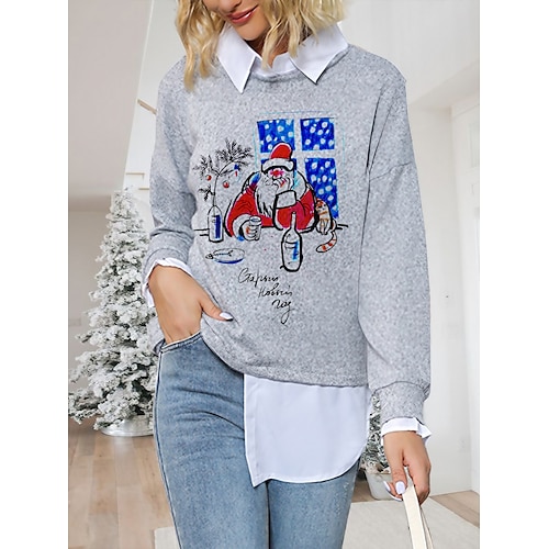 

Women's Ugly Christmas Sweater Pullover Sweater Jumper Crew Neck Ribbed Knit Polyester Knitted Print Fall Winter Regular Outdoor Xmas Holiday Daily Stylish Casual Long Sleeve Santa Claus Red Blue