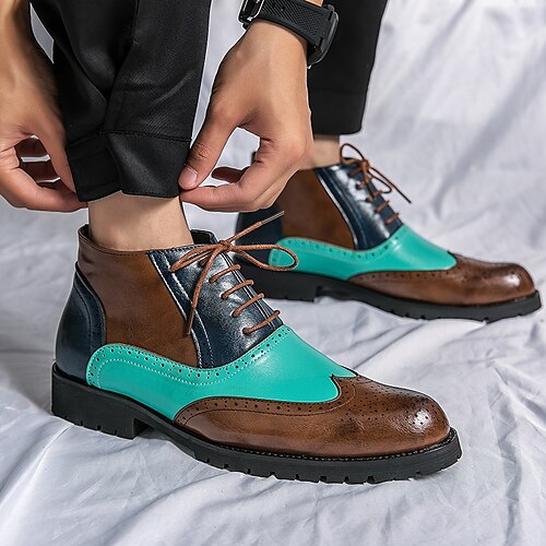 

Herren Outdoor Formale Schuhe Bullock Schuhe Übergrössen Vintage Geschäftlich Hochzeit Party Abend Kunstleder Komfortabel Rutschfest Stiefeletten / Stiefeletten Schnürsenkel Rot Braun Frühling