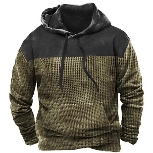 

Men's Hoodie Army Green Hooded Color Block Patchwork Pocket Sports Outdoor Daily Holiday Vintage Cool Casual Spring Fall Clothing Apparel Hoodies Sweatshirts