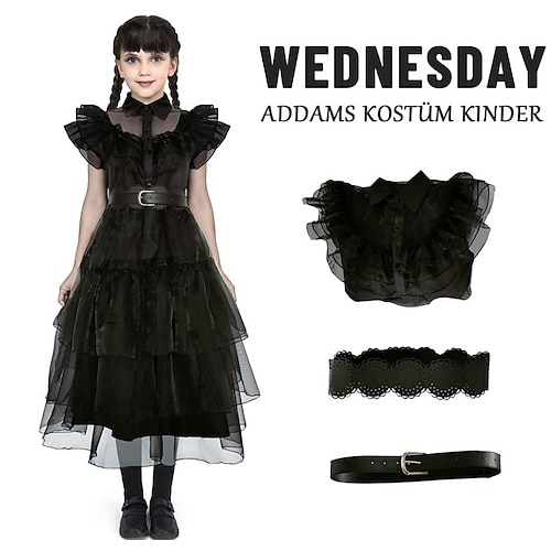 Wednesday Addams Black Tulle Dress Cosplay Gown Costumes for Women