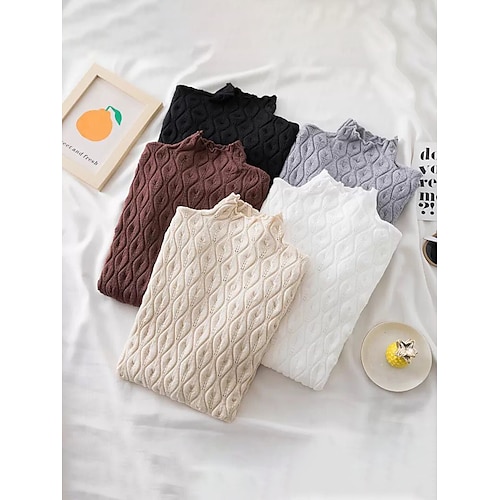 

Mujer Suéter de punto Cuello Barco Estriado Tejer Acrílico De Gran Tamaño Otoño Invierno Regular Exterior Diario Noche Elegante Casual Suave Manga Larga Color sólido Negro Blanco Albaricoque Tamaño