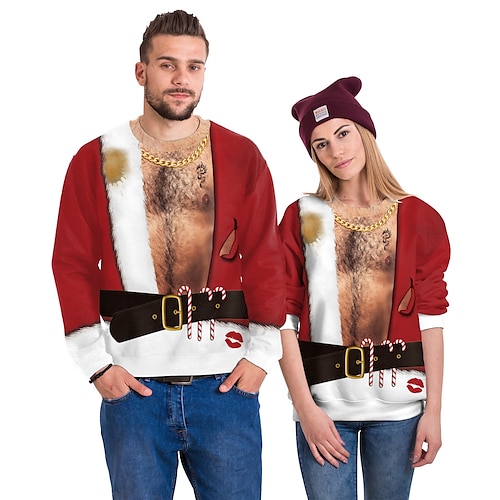 

Navidad Suéter de navidad Sudadera Pullover Estampado Bolsillo delantero Gráfico Sudadera Para Hombre Mujer Unisexo Adulto Impresión 3D 100% Poliéster Fiesta