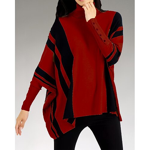 

Damen Pullover Rollkragen Gerippt Stricken Polyester Acryl Kariert Strick Frühling Herbst Winter Lang Arbeit Täglich Ausgehen Modisch Brautkleider schlicht Weich Langarm Plaid Gestreift Wei