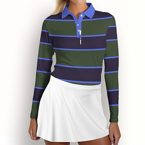 

Damen poloshirt Golfhemd Geknöpftes Poloshirt Atmungsaktiv Schnelltrocknend Feuchtigkeitsableitung Langarm Golfbekleidung Golfkleidung Regular Fit Farbblock Frühling Herbst Tennis Golfspiel Pickleball