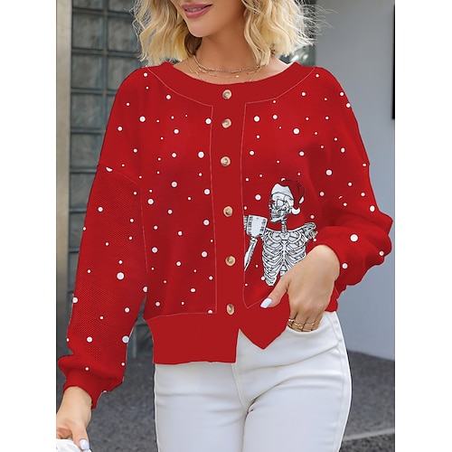 

Pull de Noël laid pour femme - Pull de Noël - Col rond - Tricot côtelé - Tricot acrylique - Imprimé - Automne hiver - Normal - Extérieur - Noël - Quotidien - Élégant - Grande taille - Décontracté -