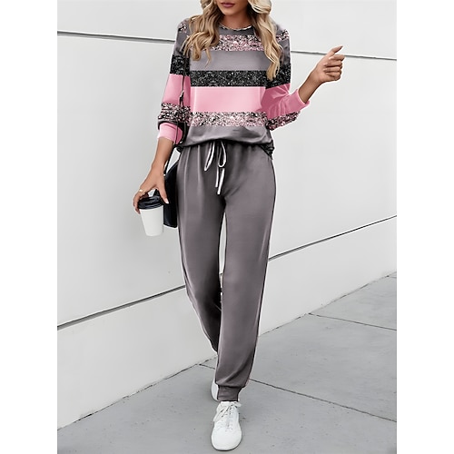 

Mujer Sudadera Chándal Conjuntos de pantalones Bloque de color Amarillo Rosa Azul Piscina Correa Estampado Manga Larga Exterior Casual Activo Diario Escote Redondo Ajuste regular Primavera Otoño