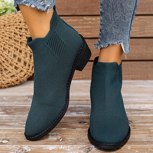 

Femme Bottes Grandes Tailles du quotidien Bottines Bottines Talon bloc Talon Bottier Bout pointu Décontractées Confort Tissage Volant Mocassins Noir Vert Kaki