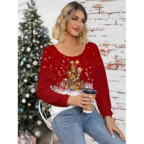 

femme moche Noël pull col rond pull pull pull de Noël pulls de Noël tricot côtelé acrylique tricoté automne hiver régulier extérieur Noël quotidien mode décontracté doux manches longues animal