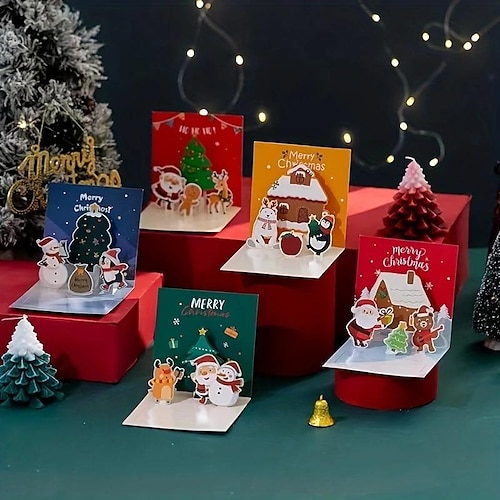 

5 pièces carte de noël 3d pop up cartes de père noël cartes de voeux de noël invitations de fête cadeaux nouvel an carte de voeux cadeau pour enfant