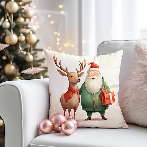 

Weihnachts-Cartoon-Santa-Doppelseiten-Kissenbezug, 1 Stück, weich, dekorativ, quadratischer Kissenbezug, Kissenbezug für Schlafzimmer, Wohnzimmer, Sofa, Couch, Stuhl