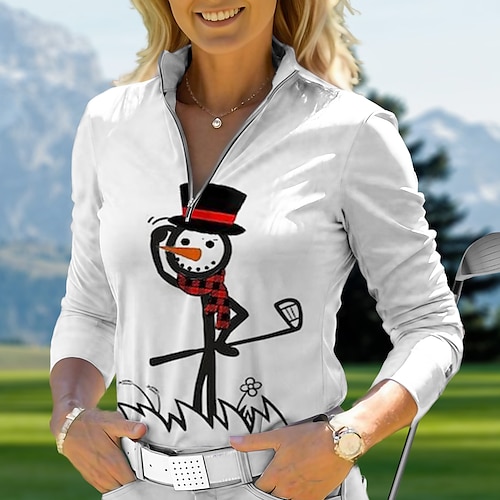 

Women's Polo Shirt Golf Shirt Breathable Quick Dry Moisture Wicking Long Sleeve Golf Apparel Golf Clothes Regular Fit Zipper Stand Collar Plaid Letter Spring Autumn Tennis Golf Pickleball