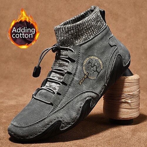 

Men's Boots Retro Handmade Shoes Walking Vintage Casual Outdoor Daily Leather Warm Height Increasing Comfortable Loafer Beige / White Black Grey Fall Winter