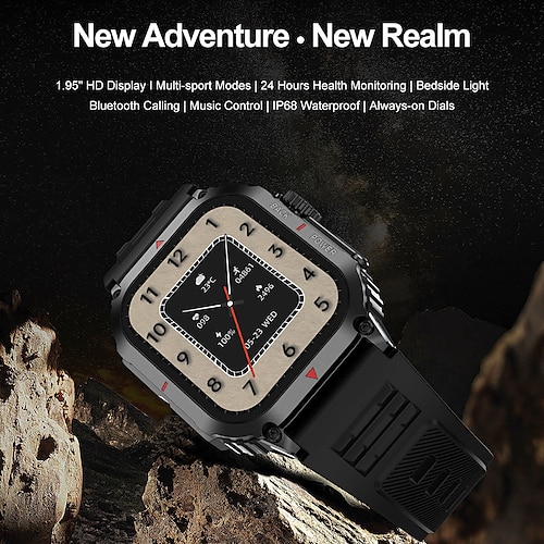 

696 DK66 Reloj inteligente 1.95 pulgada Smartwatch Reloj elegante Bluetooth Monitoreo de temperatura Podómetro Recordatorio de Llamadas Compatible con Android iOS Mujer Hombre Llamadas con Manos