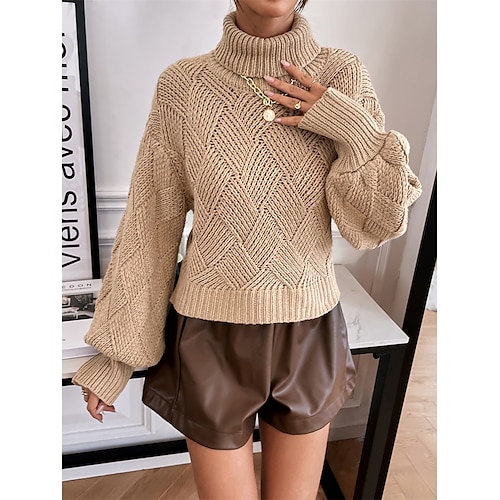 

femme col roulé élégant pull torsadé surdimensionné couleur unie pull pull décontracté extérieur quotidien lanterne manches automne hiver noir blanc s