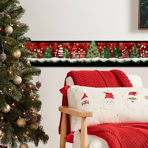 

Weihnachts-Tapetenbordüre, Baum, Taille, Fußleiste, abziehen und aufkleben, selbstklebendes, modernes, wasserdichtes PVC/Vinyl-Wandtattoo für Zimmer, 10 x 240 cm/3,93'' x 94,49''