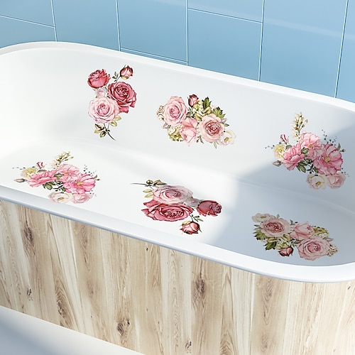 

6pcs Waterproof Flower Pattern Bathtub Sticker - Self-Adhesive Removable Decal for Bathroom and Toilet Decor - Adds Beauty and Functionality to Your Bathroom.