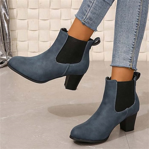 

Mulheres Botas Botas Chelsea Tamanhos Grandes Botas de salto Ao ar livre Diário Botas Botas Tornozelo Salto Robusto Ponta Redonda Vintage Elegante Sensual Couro Ecológico zíper Côr Sólida Preto Azul
