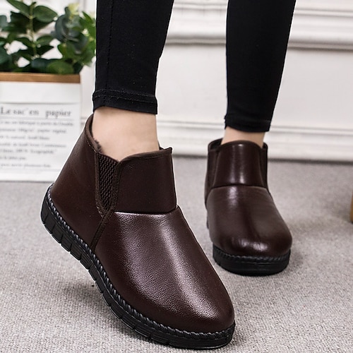 

Femme Bottes Bottes de neige Bottes d'hiver du quotidien Doublé en Polaire Bottines Bottines Hiver Lacet Talon Plat Bout rond Pluche Marche Faux Cuir Lacet Couleur unie Noir Marron