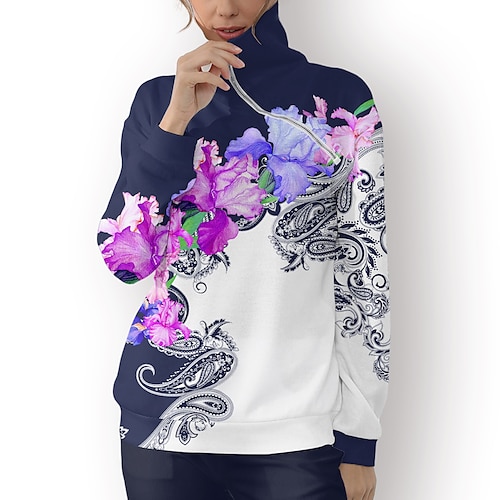 

Damen Golf-Hoodie Golfpullover Golf-Sweatshirt warm Atmungsaktiv Feuchtigkeitsableitung Langarm Golf-Oberbekleidung Shirt Regular Fit 1/4 Reißverschluss Stehkragen Blumen Frühling Herbst Tennis