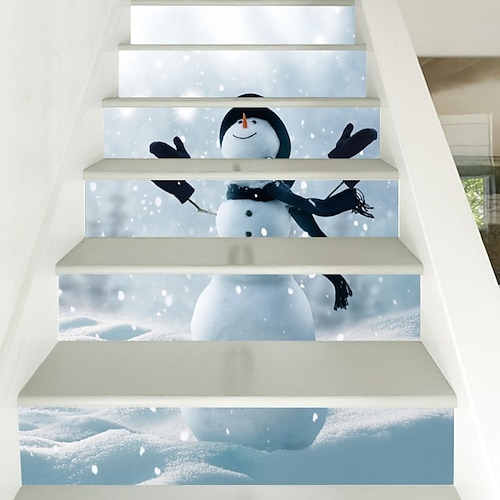 

3D Christmas Stair Stickers Decals Xmas Staircase Decals Removable Tile Stair Risers Decals Xmas Home Decor 6 Pieces,Christmas Home Decor