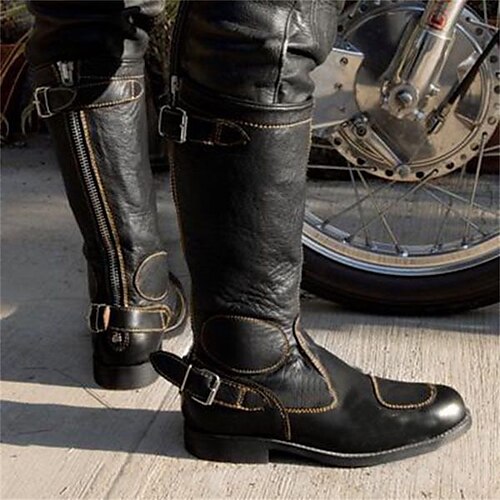 

Damen Stiefel Motorradstiefel Übergrössen Arbeitsschuhe Outdoor Täglich Kniehohe Stiefel Schnalle Flacher Absatz Runde Zehe Vintage Brautkleider schlicht Minimalismus Kunstleder Reißverschluss Feste