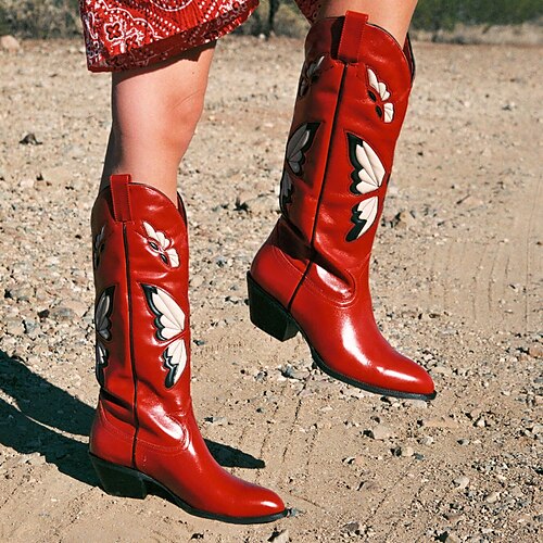 

Femme Bottes Bottes Cow boy du quotidien Bottes genou Talon Bottier Bout pointu Rétro Vintage Décontractées Faux Cuir Polyuréthane Mocassins Noir / Jaune Noir Rouge