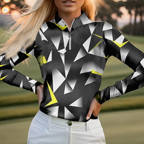 

Mujer Camisas de polo Camiseta de golf Transpirable Secado rápido Dispersor de humedad Manga Larga Ropa de golf ropa de golf Ajuste regular Cremallera Cuello alto Geometría Primavera Otoño Tenis Golf