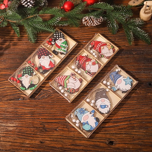 

9 Stück Weihnachtsdekorationen Cartoon drei Quadrate kein Gesicht Puppe Holzanhänger Weihnachtsbaum hängen Szene verkleiden.