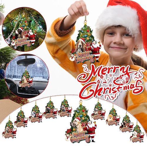

10 pièces ornements d'arbre de noël noël 2d décoration acrylique pendentif d'arbre pendentif drôle décor de noël pour la maison fête de vacances ornements drôles