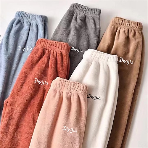 

Women's Loungewear Pants Letter Plush Fluffy Pajama Fuzzy Casual Comfort Home Daily Vacation Coral Fleece Coral Velvet Warm Pant Elastic Waist Fall Winter White Pink