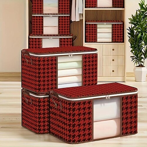 

Houndstooth Pattern Storage Box, Dustproof Zipper Organizer, Versatile Wardrobe Container