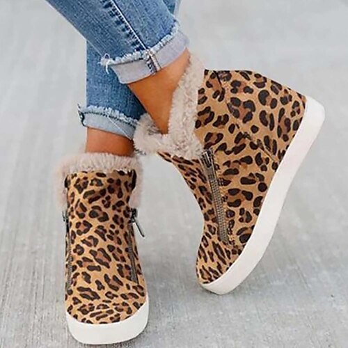 

Mujer Zapatillas de deporte Botas Botas de nieve Tallas Grandes Exterior Diario Forrado con Lana Botines Botines Tacón oculto Dedo redondo Felpa Casual Confort Ante Sintético Cordones Leopardo Negro