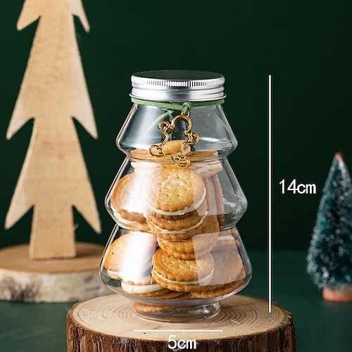 Mightlink 6Pcs 500ml Cookie Candy Jars with Decor Strap Unbroken Christmas  Tree Shape Cover Design Good Sealing Store Snacks Transparent Christmas  Tree Decorative Snack Organizers for Home 