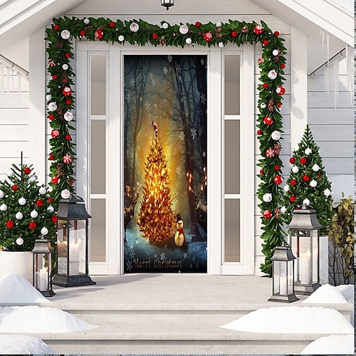 

Autocollant de porte décoratif de noël, simulation 3d, autocollant mural mobile et étanche, papier peint pour chambre à coucher et salon, bricolage